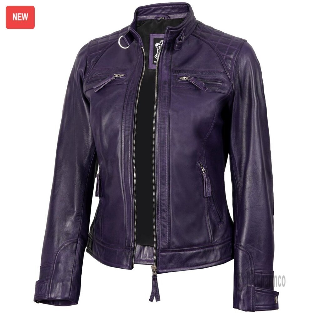 Lambskin Leather Jacket Cafe Racer Style with Adjustable Cuffs Waist